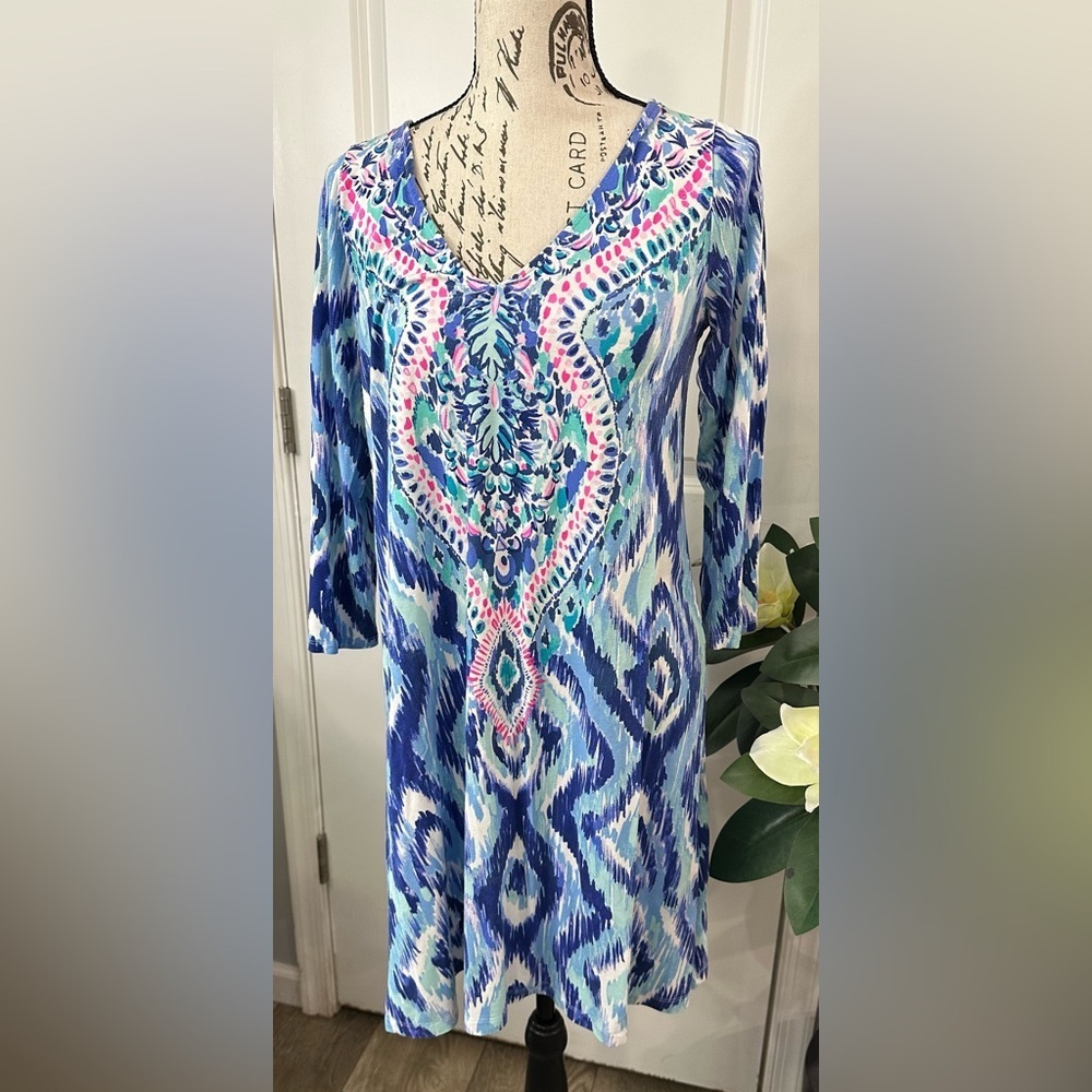 💙 Lilly Pulitzer Ophelia Swing Dress – Blue Swish “Skipped a Beach” Print 💙🌴 - Picture 14 of 16